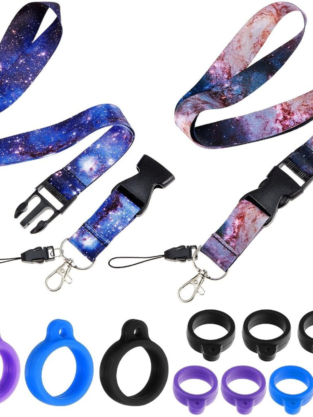 12 Pcs Starry Sky Anti Lost Lanyard 2 Neck Strap 10 Ring Adjustable Holder Detac